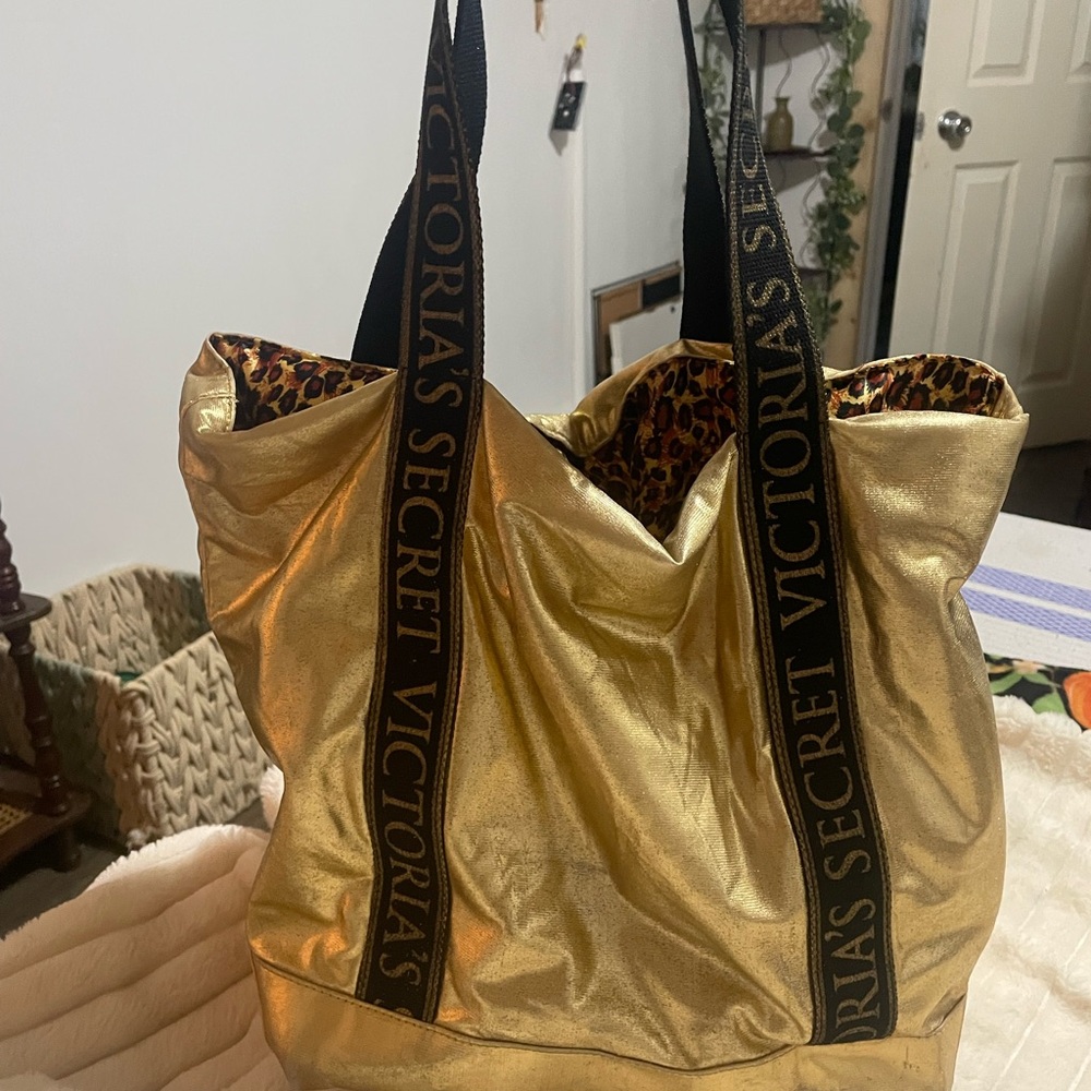 Victoria's Secret Gold Tote with Black Straps